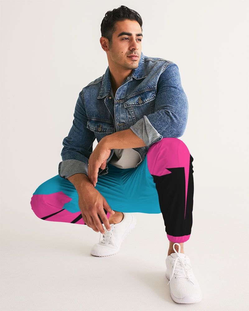Large Feather - Track Pants - Electric Blue/ Black / Cyber Pink-pants-Equris