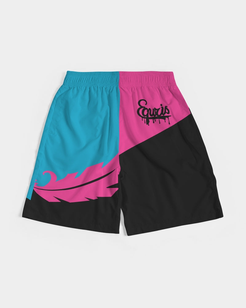 Large Feather - Jogging Shorts- Electric Blue / Black / Cyber Pink-Shorts-Equris