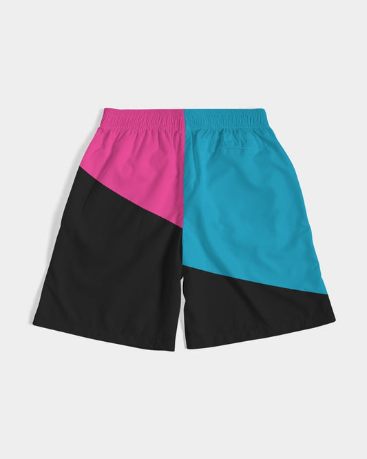 Large Feather - Jogging Shorts- Electric Blue / Black / Cyber Pink-Shorts-Equris