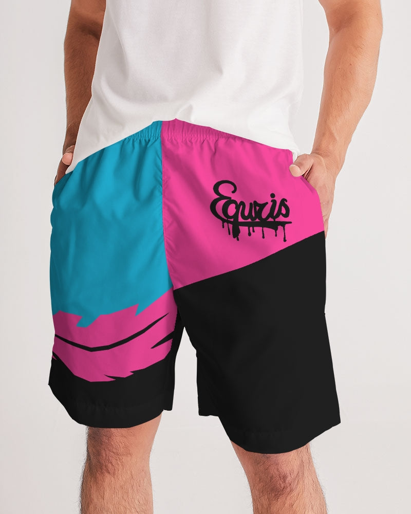 Large Feather - Jogging Shorts- Electric Blue / Black / Cyber Pink-Shorts-Equris