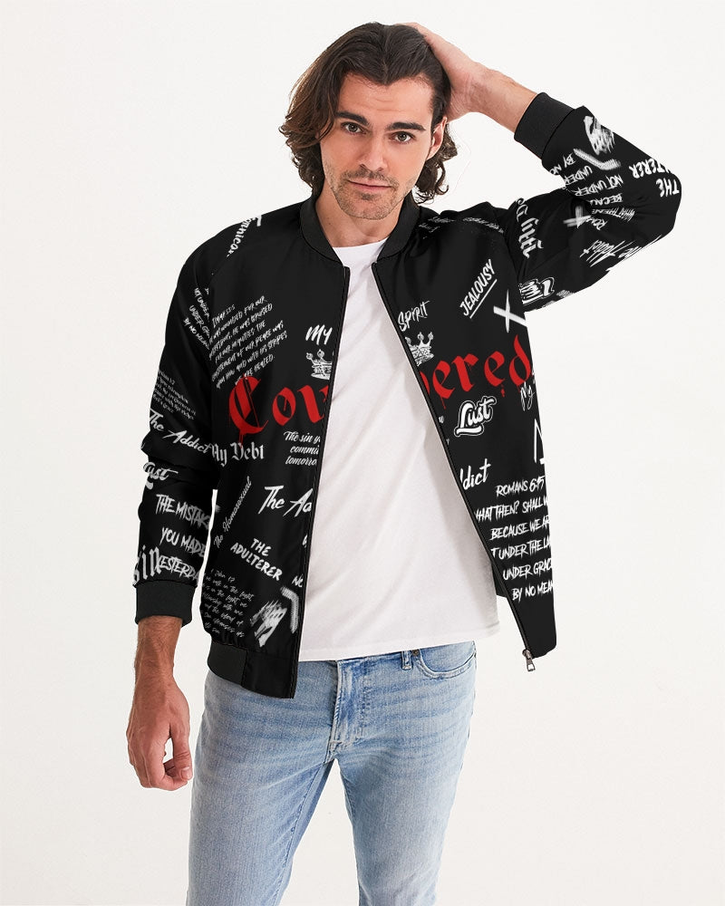 Covered By The Blood Bomber Jacket - Black-Jackets-Equris