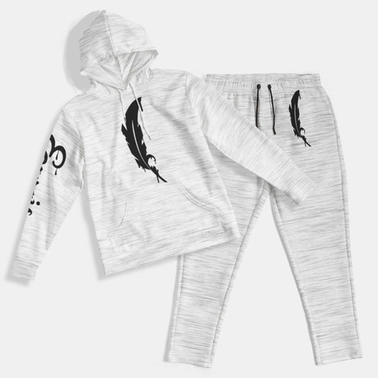 Feather Logo- Hoodie And Joggers - Ash/White Bundle