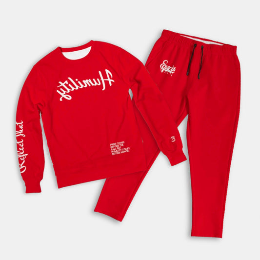 Reflect Humility- French Terry Crewneck Sweatshirt And Joggers - Team Red Bundle